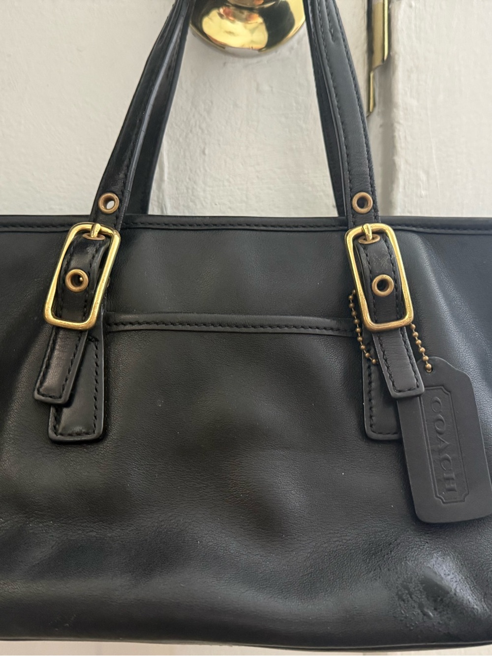 Vintage Coach Black Leather Shoulder Bag with Gold Hardware